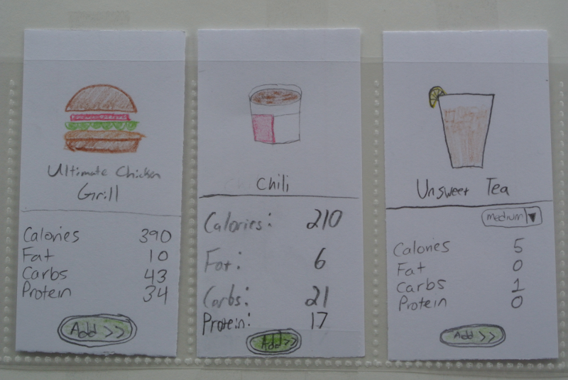 Image of Sample Meal created from paper prototype.